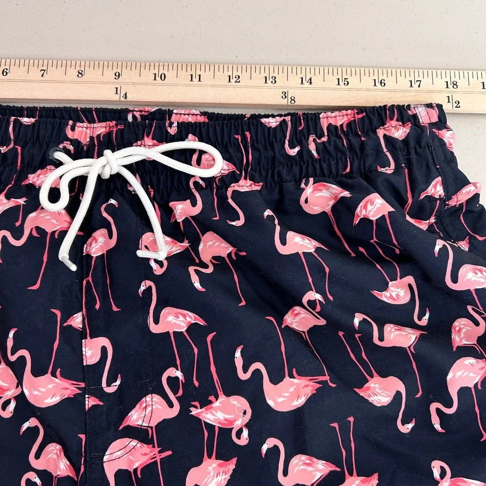 Old Navy Mens‎ Navy Blue Pink Flamingo Drawstring Swim Shorts with Pockets Beach